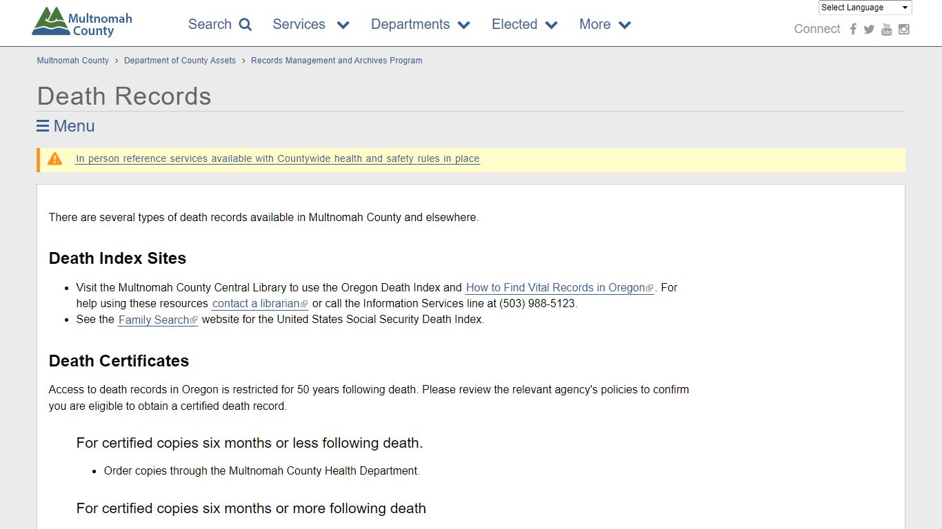 Death Records - Multnomah County